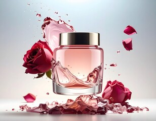 Premium Rose-Infused Cosmetic Jar with Splash and Petals