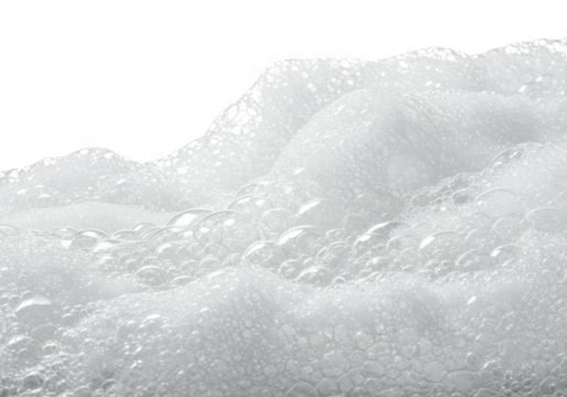 Closeup of white foam with many small bubbles, creating a textured surface isolated on transparent background
