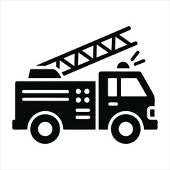 Black silhouette of a fire truck with extended ladder and flashing light fire engine emergency vehicle