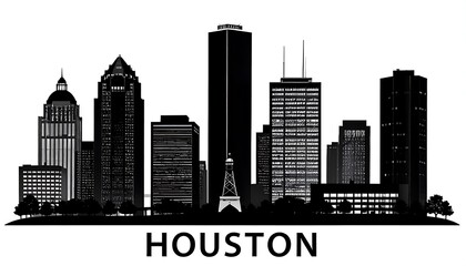 Obraz premium Dramatic black and white skyline depiction of Houston city landscape view