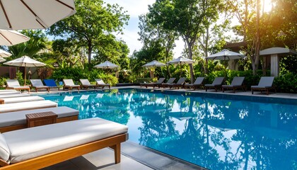 Outdoor patio with umbrella and trees