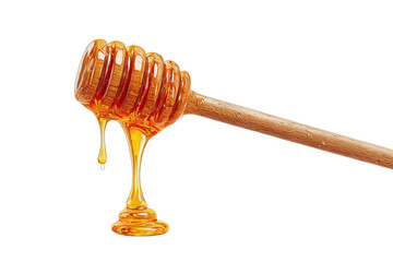 Honey dripping from wooden dipper