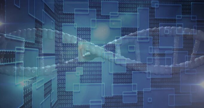 On startup digital interface animating panels and wisps into helix for data visualization