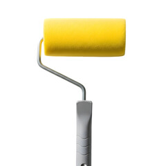 Fototapeta premium Yellow paint roller with a metal handle, isolated on transparent background