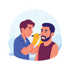 Flat illustration of a man designing tribal tattoos during a cultural art festival.