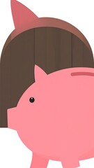 Piggy bank and door illustration
