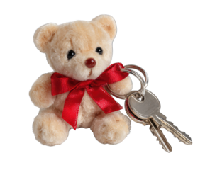 Tiny teddy bear keychain with keys