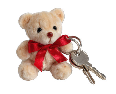 Tiny teddy bear keychain with keys