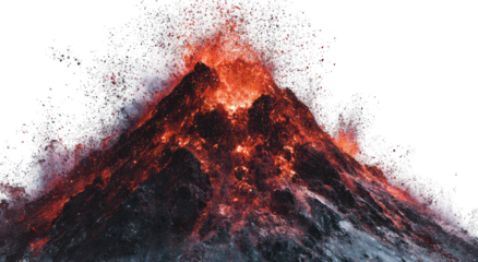 Volcanic eruption, fiery mountain top with ash and sparks