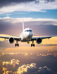 Obraz premium Airplane landing dramatic cloudscape