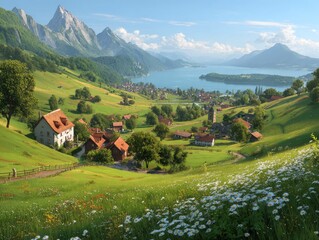 Obraz premium Relaxing mountain view a travel landscape of heaven's beautiful hills nature's colors under a clear sky