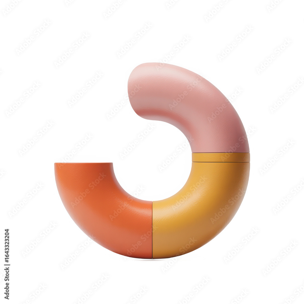 Fototapete abstract curved segmented shape with gradient colors isolated on transparent background