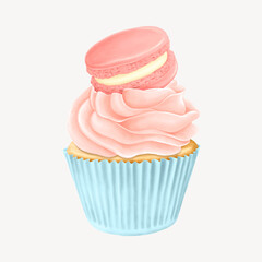 Macaroon cupcake, delicious bakery dessert illustration