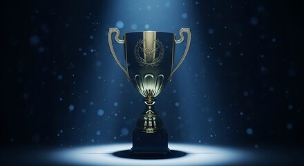 Golden trophy standing proudly under a gleaming spotlight symbolizing ultimate success