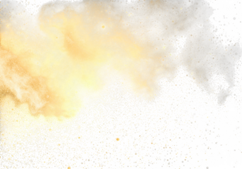 Abstract explosion of yellow and grey powder isolated on transparent background, representing energy and dynamism