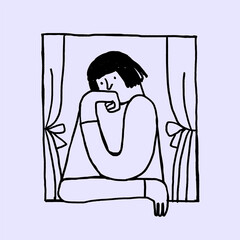 Woman getting bored during quarantine illustration