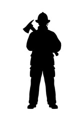 Obraz premium Firefighter Holding Axe Black Silhouette Illustration PNG Cut Out.