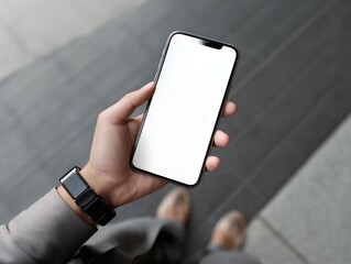 スマートフォンを持つ手と白い画面