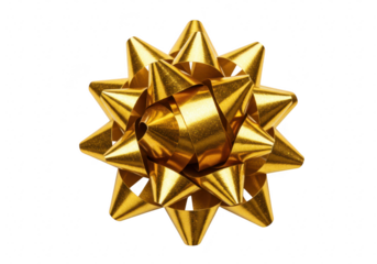 Shiny gold gift bow decoration isolated on transparent background for celebrations like christmas, holidays, birthdays, and anniversaries