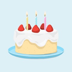 Birthday cake with candles, party celebration, food illustration