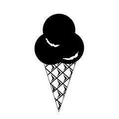 Ice cream in a waffle cone black and white.