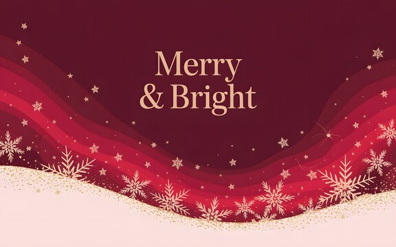 Elegant merry and bright christmas greeting with snowflakes and red background