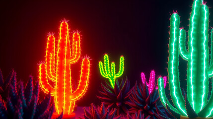 Multicolor bioluminescent neon cactus by