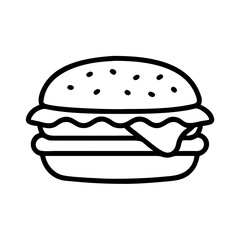 Black and White Outline Fast Food and Street Food Icons &mdash; Burger, Hot Dog, Pizza Slice, Whole Pizza, Taco, Sandwich, French Fries, Fried Chicken Drumstick, Sushi Roll, Noodles in Takeout Box, Kebab Sk