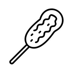 Black and White Outline Fast Food and Street Food Icons &mdash; Burger, Hot Dog, Pizza Slice, Whole Pizza, Taco, Sandwich, French Fries, Fried Chicken Drumstick, Sushi Roll, Noodles in Takeout Box, Kebab Sk