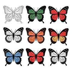 Vibrant collection of colorful and outlined butterflies bringing life and beauty to your designs