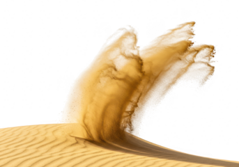 Dynamic sand splash isolated on transparent background, capturing the powerful movement and energy of desert elements in a swirling motion