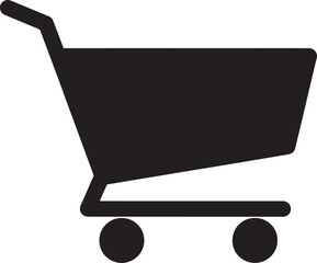 Black and white silhouette of a shopping cart icon on a white background