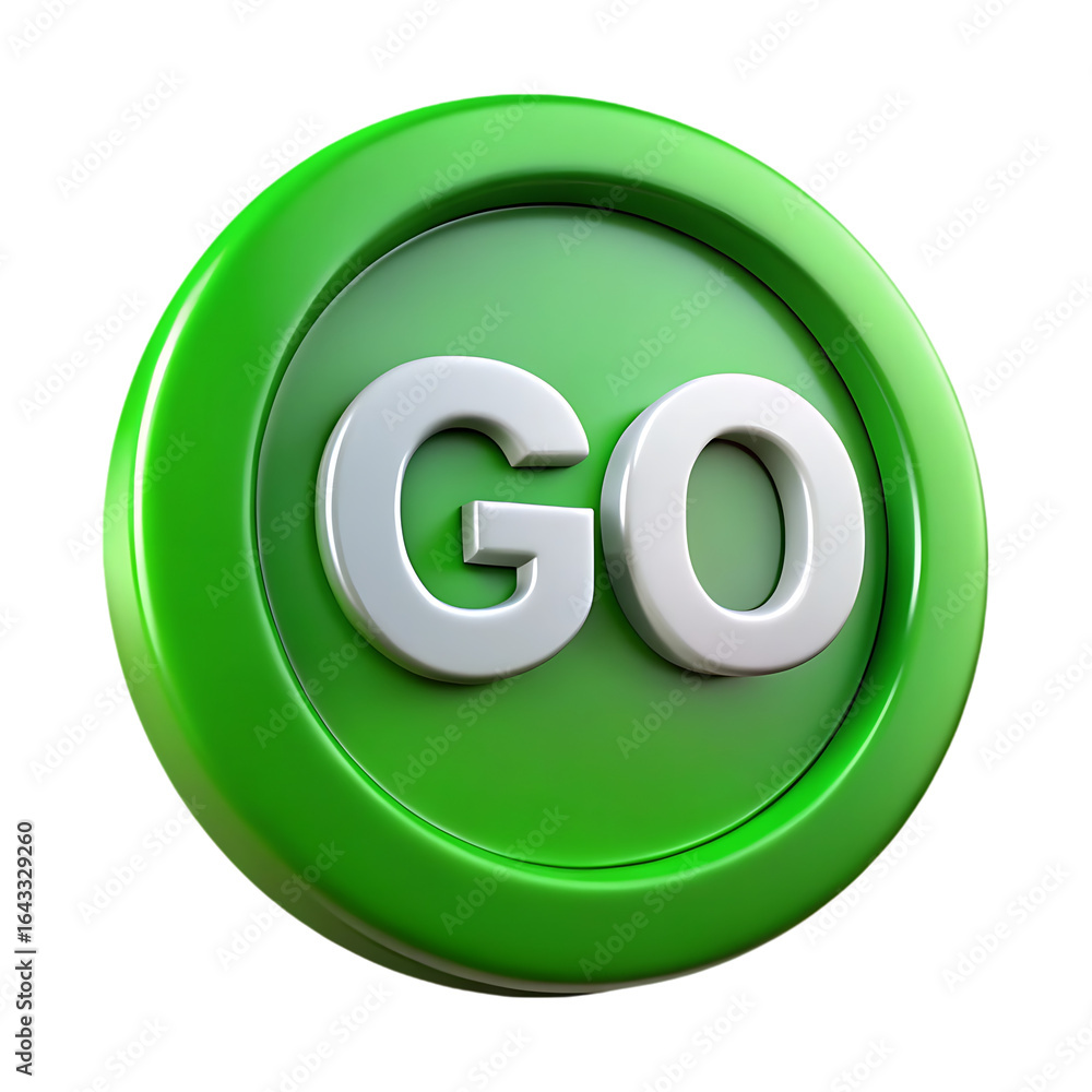 Poster 3d green circular button with go text.