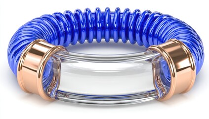 Blue coiled ring with clear glass accents.  Copper-toned ends