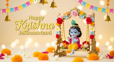 Obraz premium Sri Krishna Janmashtami 2025, Jai Sri Krishna, Illustration of Sri Krishna