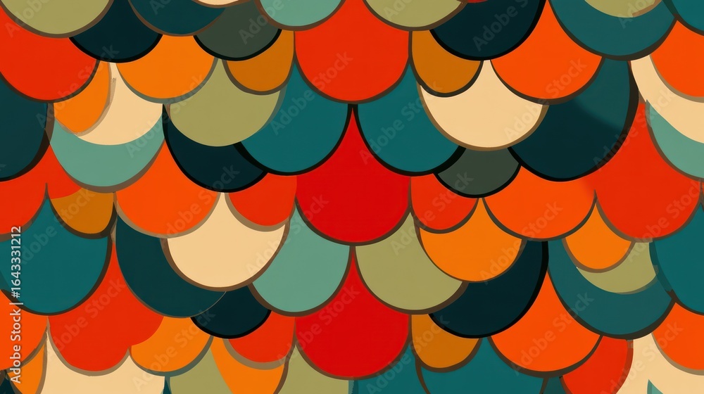 Poster retro inspired scale pattern in warm autumn colors with overlaying