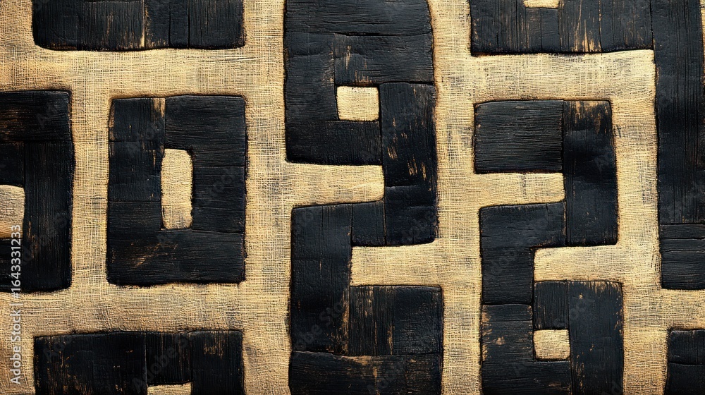Poster Abstract Geometric Pattern with Black Rectangles and Cream Lines