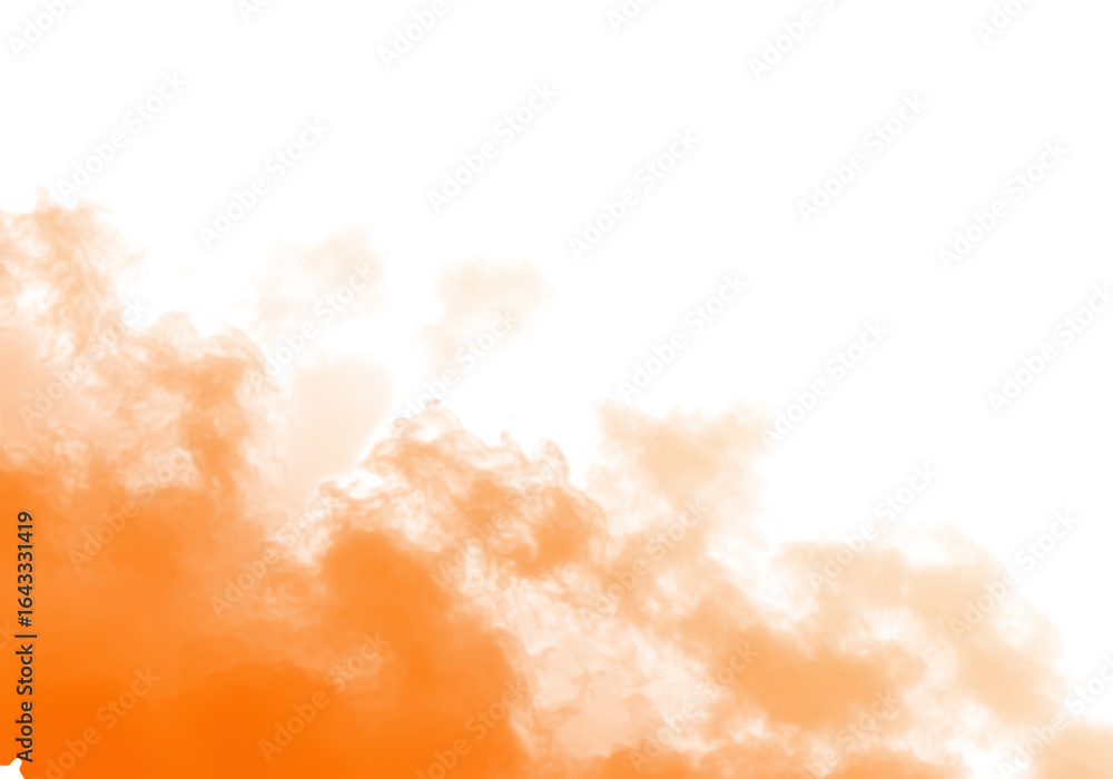 Poster Vibrant orange smoke cloud isolated on transparent background, creating a soft and ethereal texture with a sense of movement and flow