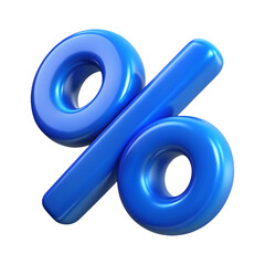 Shiny Blue 3D Percent Symbol with Smooth Curves.