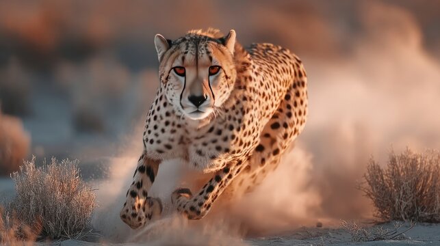 A dynamic scene of a cheetah sprinting across the plains, capturing speed and agility - Powered by Adobe