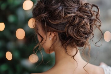 Elegant curly updo with voluminous pinned curls, perfect for formal occasions. hairstyle exudes sophistication and grace, ideal for weddings or special events