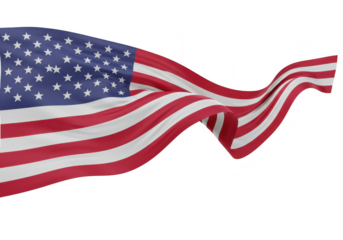 Waving american flag isolated on transparent background, symbolizing freedom and patriotism