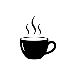  Simple coffee cup icon with steam. Black and white coffee cup illustration. Minimalist coffee cup design. Perfect for coffee shop branding or cafe decor. UI icon vector. White background.