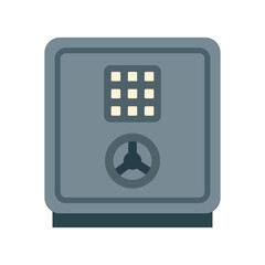 Vector illustration of a secure metal safe with a keypad and combination lock. 