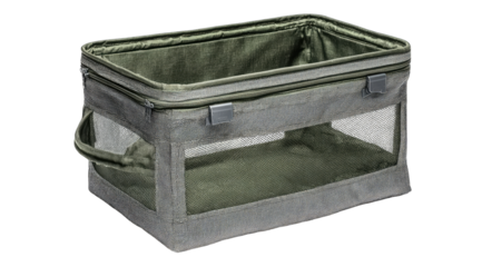 Olive-green storage bin with clear window