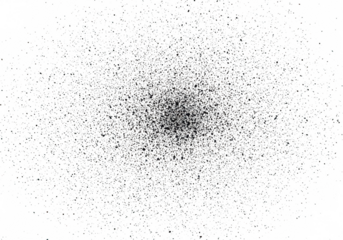 Abstract explosion of black particles and dust scattered on a transparent background, creating a textured and distressed effect