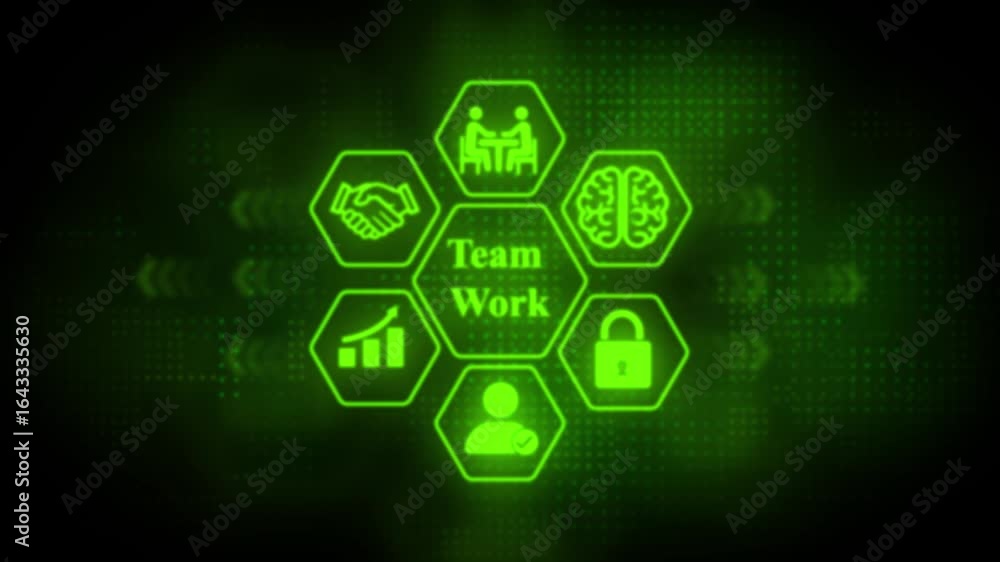 Poster a glowing green hexagonal interface highlights the concept of 