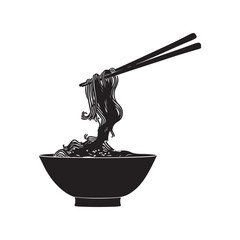 Black Bowl of Noodles with Chopsticks