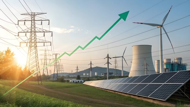 Conceptual image depicting the rise in energy prices, highlighting the increasing costs of energy and the shift towards sustainable alternatives and renewable resources to combat these challenges.