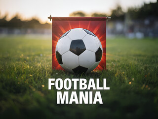 Football mania announcement banner with soccer ball sport game